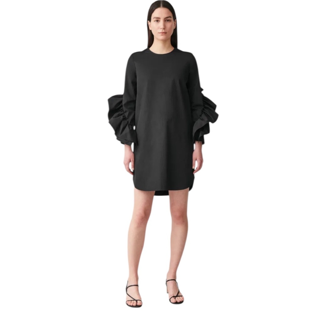 COS Black Ruffle Long Sleeve Dress Size 10